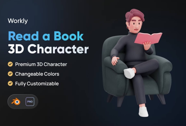 读一本书 3D 角色模型
