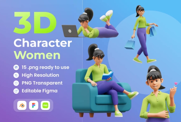 角色女性 3D 插图