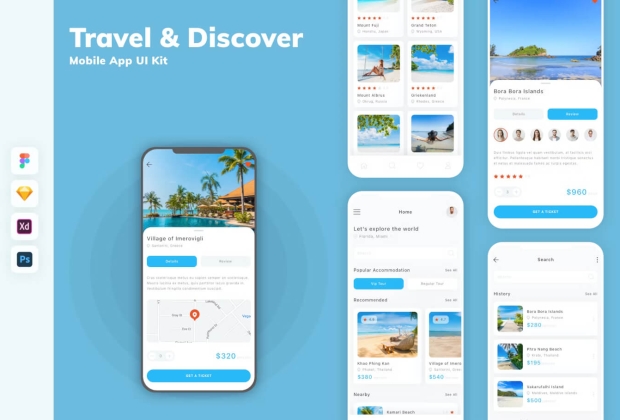 Travel & Discover 移动应用程序 UI 套件