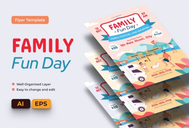 有趣的家庭日传单 Ai 和 EPS 模板