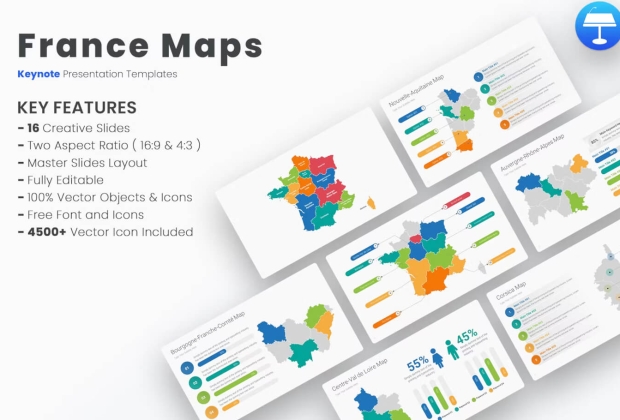 法国地图主题演讲模板