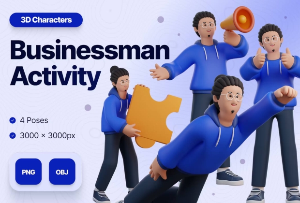 商人活动 3D 插图