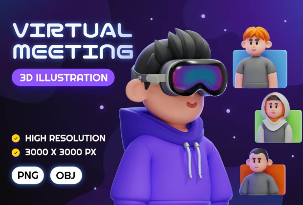 虚拟会议 3D 插图