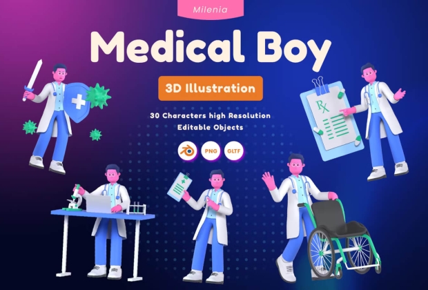 男性医生 3D 插图