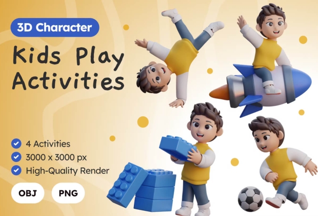 3D 孩子们玩耍活动插图