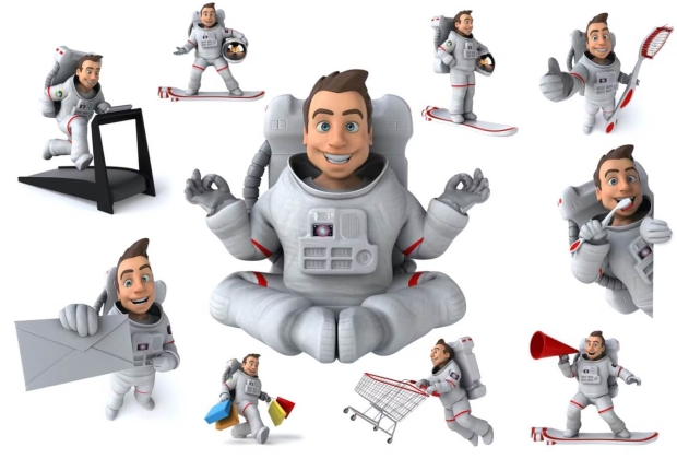 10个有趣的宇航员 PSD 3D 插图