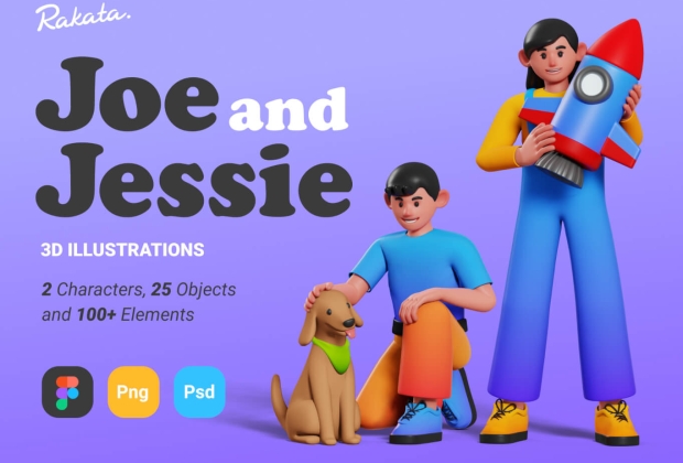 Joe and Jessie 人物 3D插图