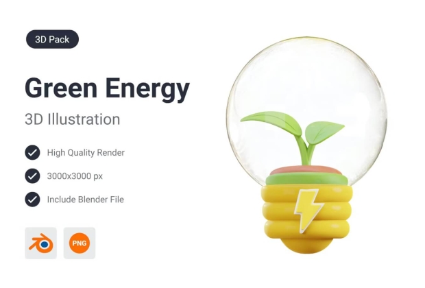 灯泡绿色能源 3d 插图