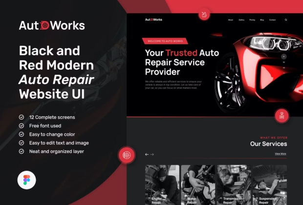AutoWorks – 汽车维修网站设计 UI 模板