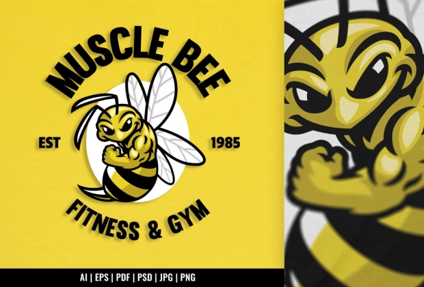 运动肌肉蜜蜂健身和健身房标志