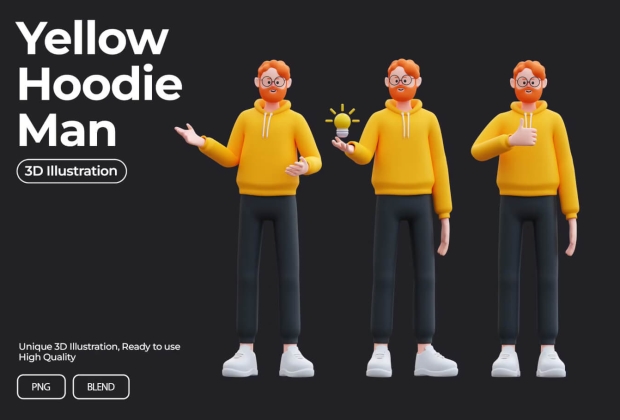 黄色连帽衫 3D 人物