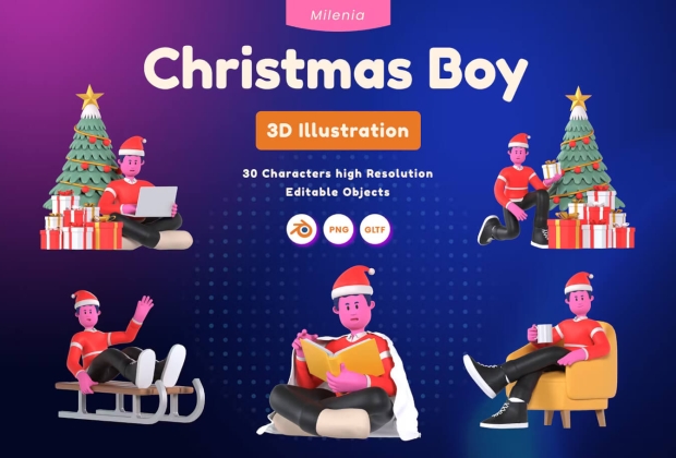 圣诞男孩3D插画