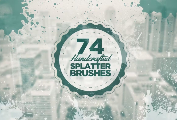 74 款手工制作的泼溅笔刷