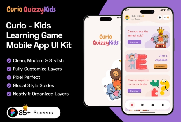 Curio - 儿童学习游戏移动应用 UI 套件