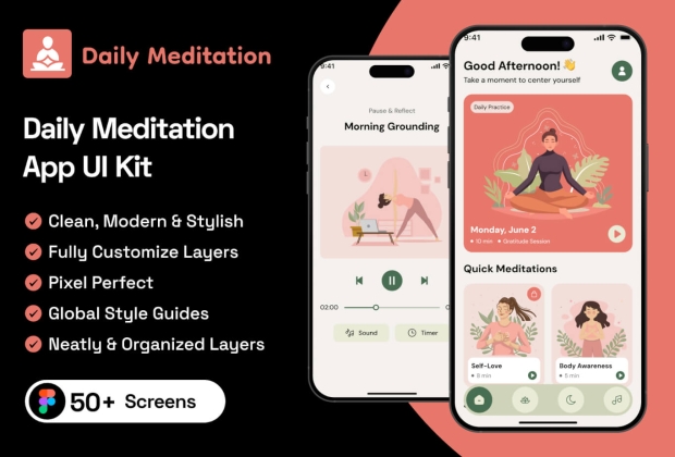 每日冥想应用程序 UI 套件