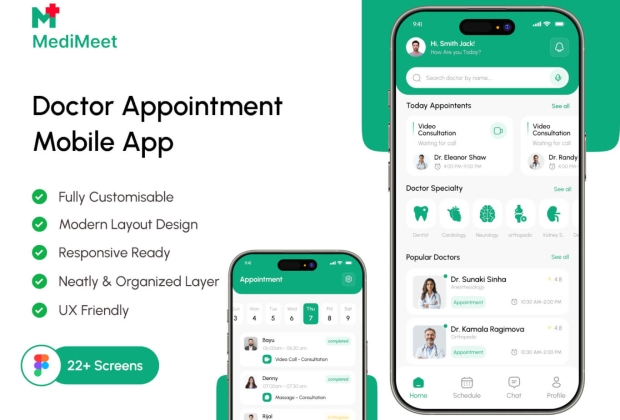 医生预约 | 移动应用程序 UI/UX 设计套件