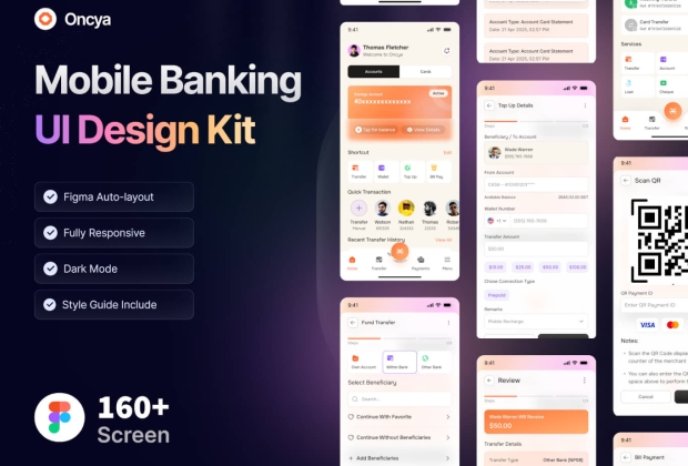 Oncya – 手机银行应用程序 UI 设计套件