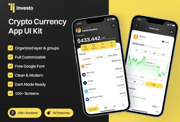 Investo - 加密货币应用程序 UI 套件