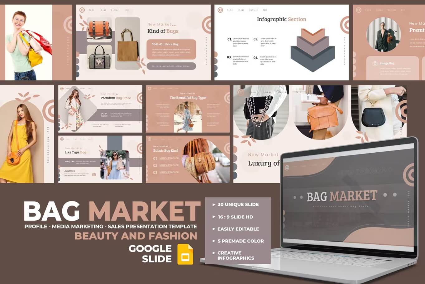 BagMarket-美容与时尚 Google Slide模板