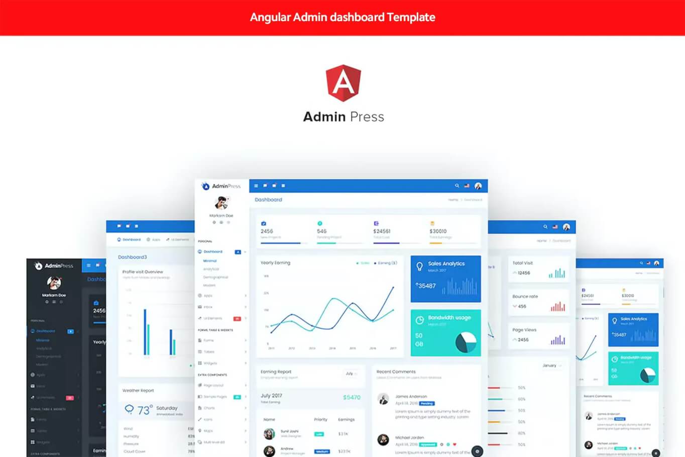 Admin Press Angular 10 仪表板模板