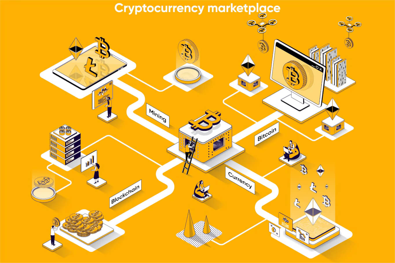 Cryptocurrency 市场金融 3D 等距插画