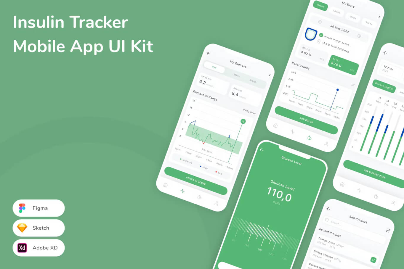 胰岛素追踪器移动应用 UI 套件