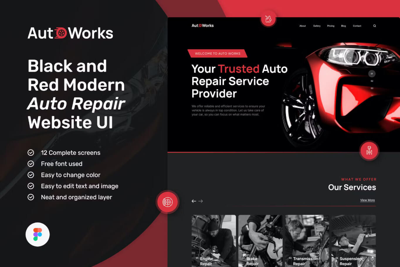 AutoWorks – 汽车维修网站设计 UI 模板