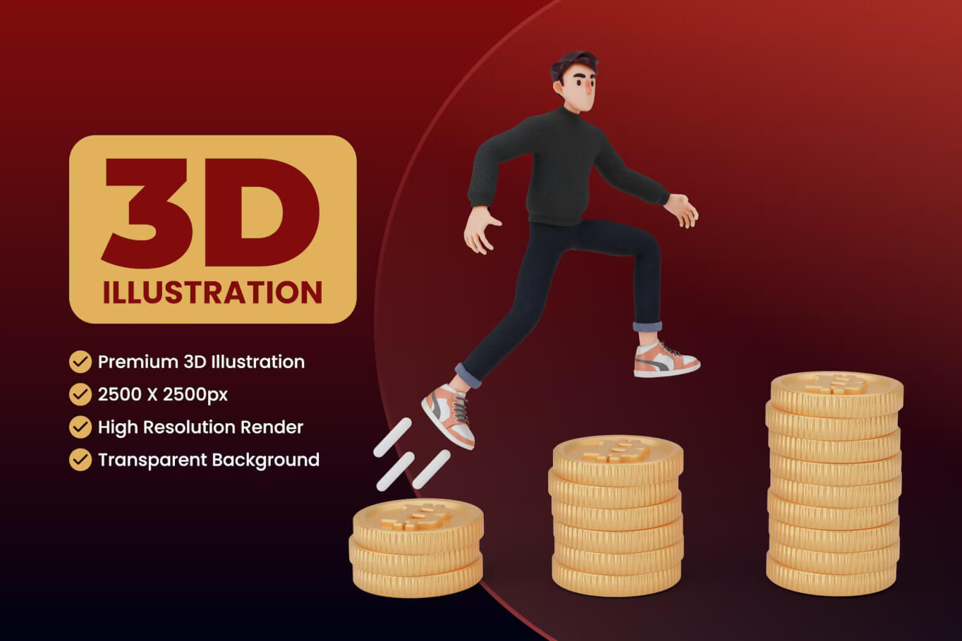 独特的男性角色 3D 插图