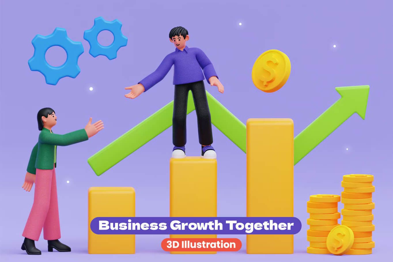 业务共同增长 3D 插图