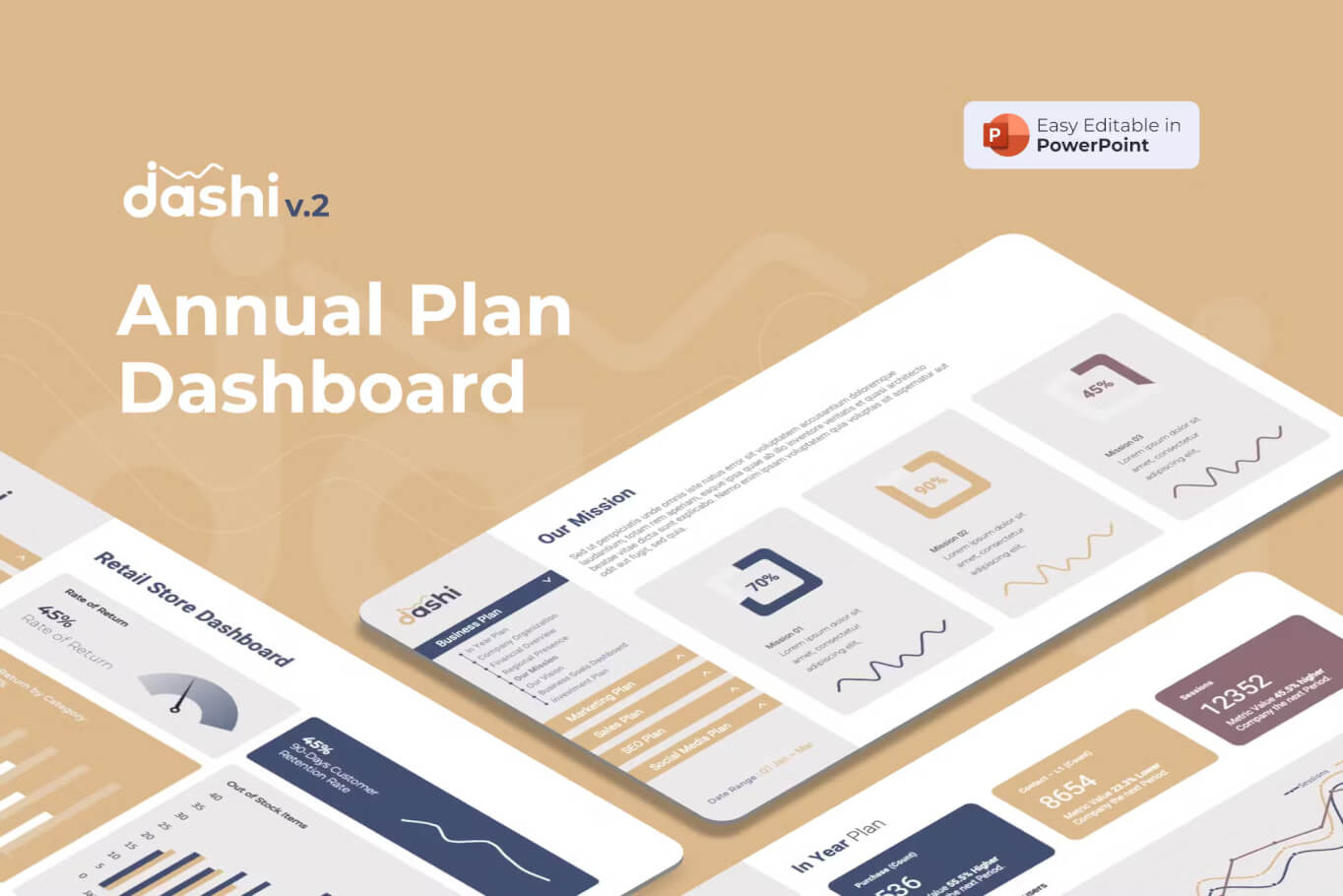 Dashi（年度计划仪表板）PowerPoint 模板