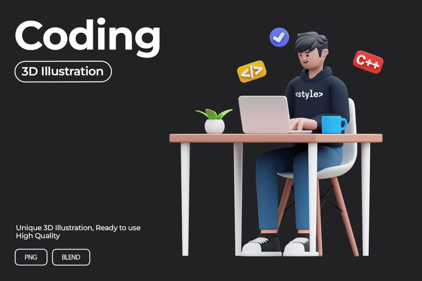 程序员编码 3D 插图