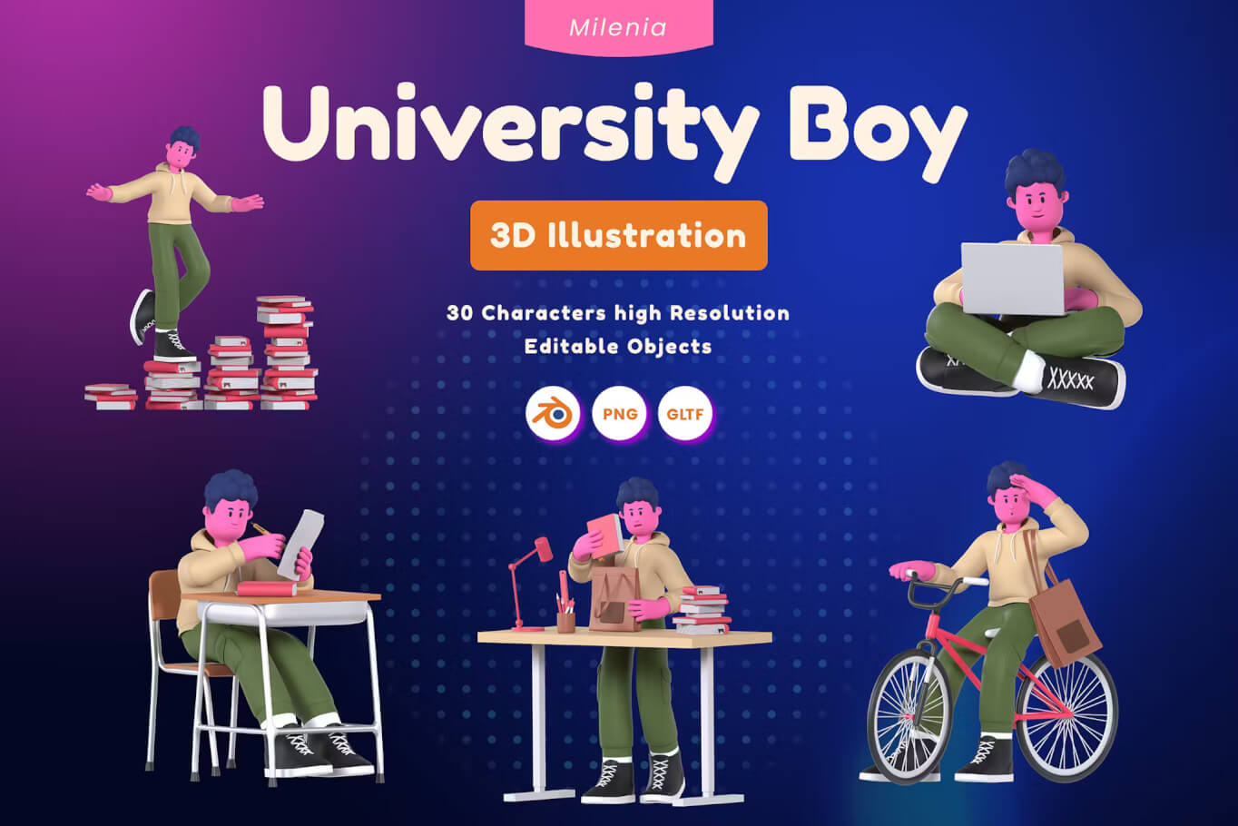 大学男孩3D插画