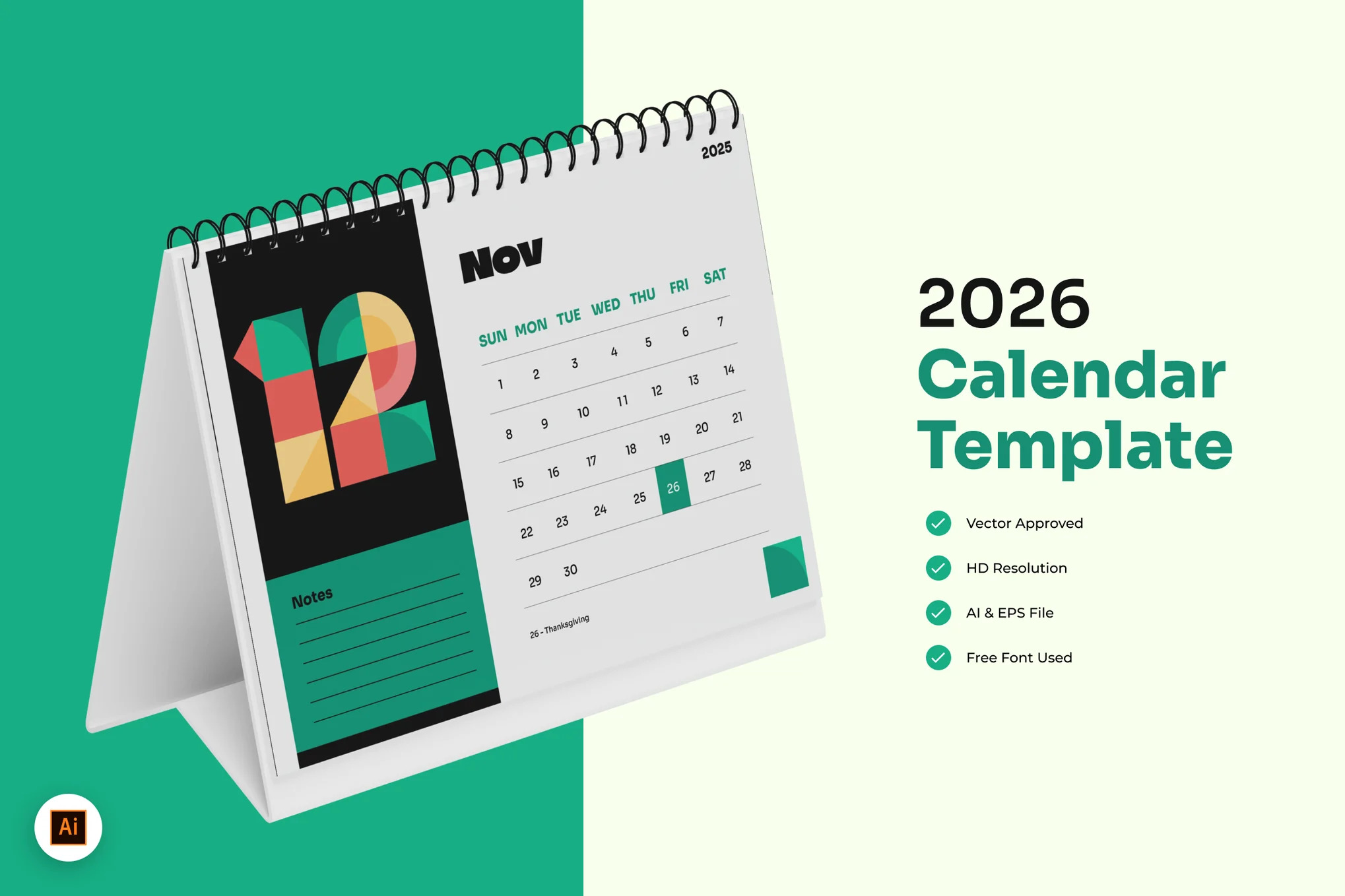 2026 年台历模板
