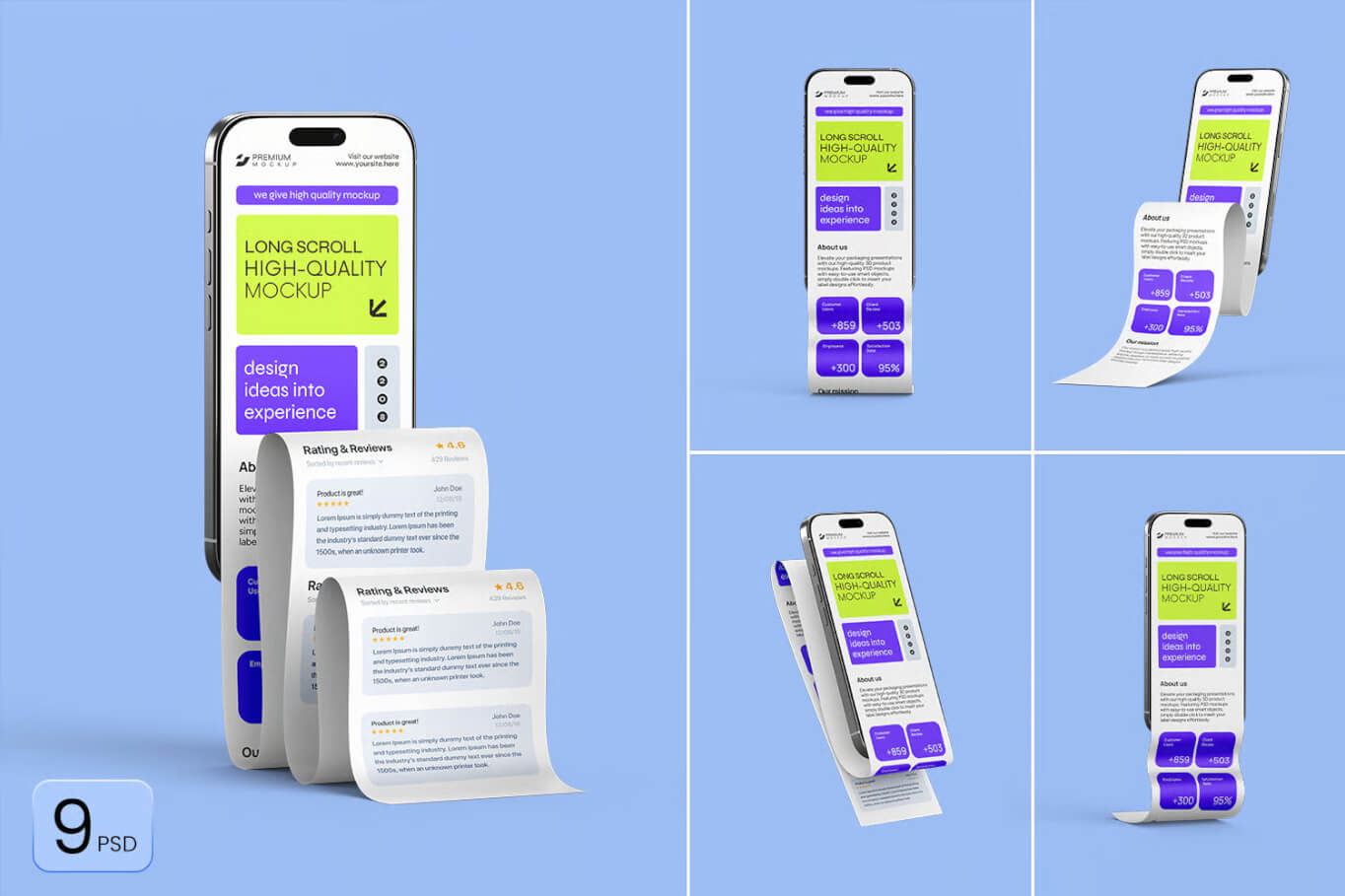 带有长滚动条的扩展型 iPhone 屏幕模型